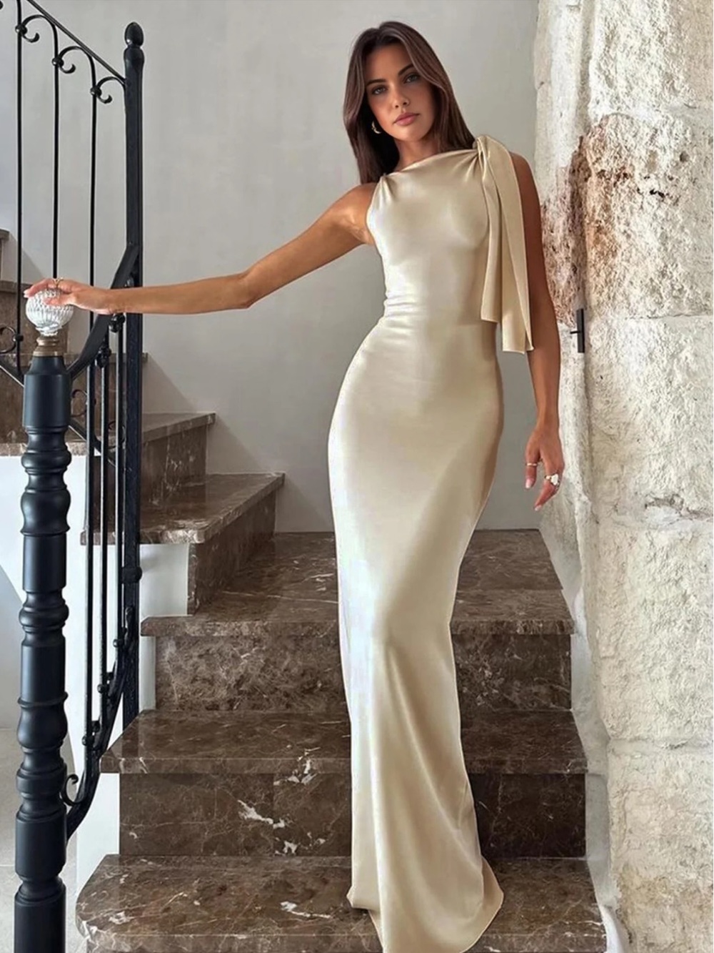 Commense Beloved Knotted Sleeveless Maxi Dress L | Minimalist Vacation Dress - Picture 3 of 6